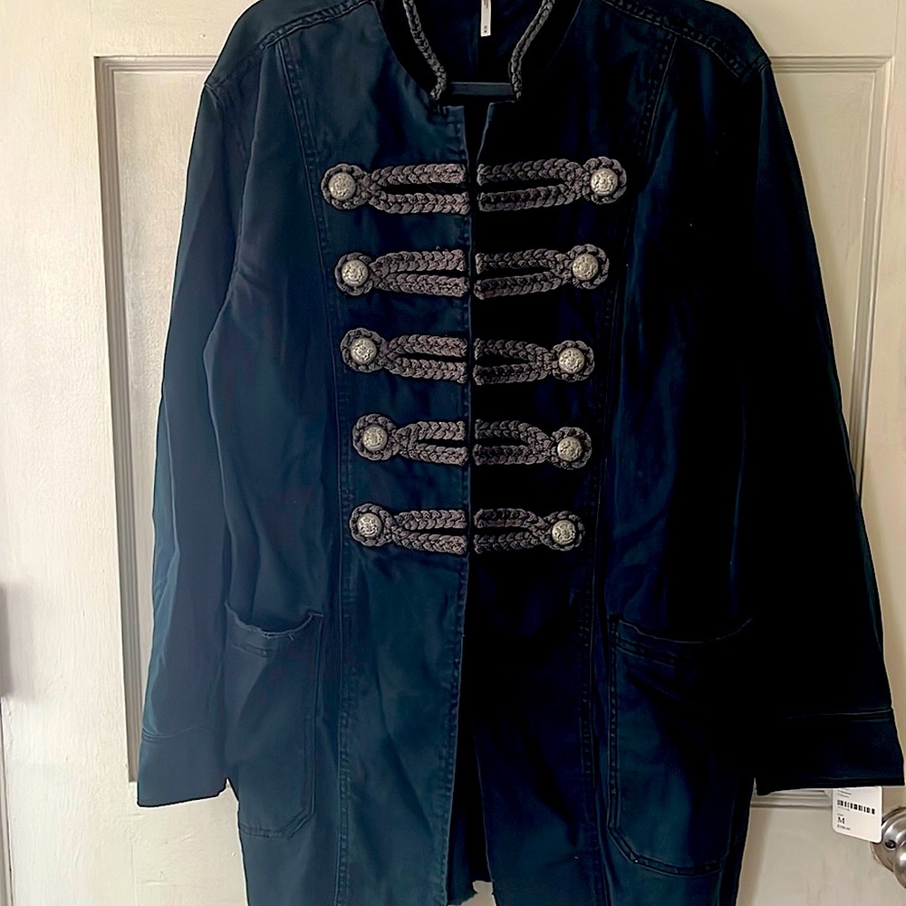 Free People Black Denim Military Jacket size M